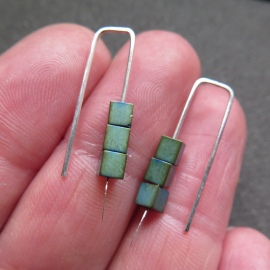 small hematite earrings. green jewelry. geometric jewellery. Canadian seller. 1 inch earrings.