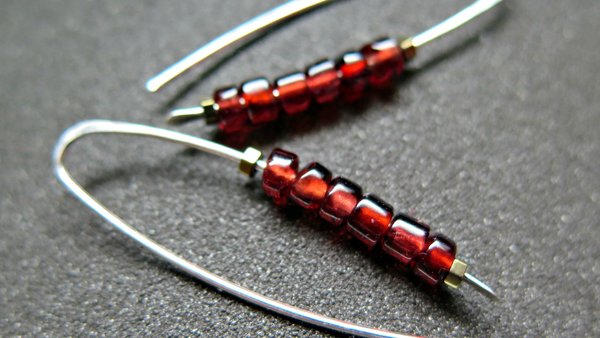 genuine red garnet earrings. modern red gemstone jewelry. Canadian made garnet jewellery.