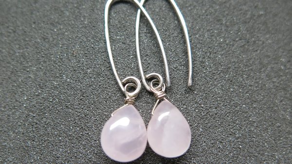 rose quartz earrings. pink dangle earrings. made in Canada.