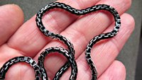 mens box chain necklace. anodized aluminum jewelry. black necklace with silver edge. made in Canada.