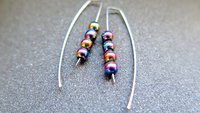 rainbow hematite earrings in hypoallergenic niobium. Canadian seller.
