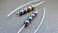 rainbow hematite earrings in hypoallergenic niobium. Canadian seller.
