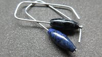 blue sodalite earrings. hypoallergenic stainless steel jewelry for sensitive ears. navy blue and black stones.