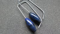 blue sodalite earrings. hypoallergenic stainless steel jewelry for sensitive ears. navy blue and black stones.