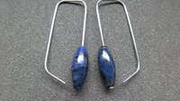 blue sodalite earrings. hypoallergenic stainless steel jewelry for sensitive ears. navy blue and black stones.