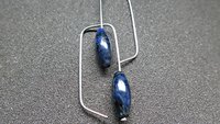 blue sodalite earrings. hypoallergenic stainless steel jewelry for sensitive ears. navy blue and black stones.