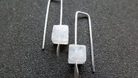 small moonstone earrings. white gemstone jewelry. geometric jewellery. Canadian seller.