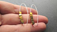 gold hematite earrings. cube jewelry in gold and sterling silver earrings. mixed metal jewelry.