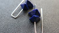 small lapis lazuli earrings. royal blue gemstone jewelry. triangle earrings.