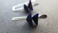 small lapis lazuli earrings. royal blue gemstone jewelry. triangle earrings.