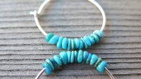 natural turquoise earrings. small 7/8 inch sterling silver hoops. Canadian seller in Calgary. turquoise jewelry.