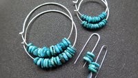 natural turquoise earrings. small 7/8 inch sterling silver hoops. Canadian seller in Calgary. turquoise jewelry.