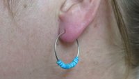 natural turquoise earrings. small 7/8 inch sterling silver hoops. Canadian seller in Calgary. turquoise jewelry.