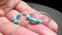 natural turquoise earrings. small 7/8 inch sterling silver hoops. Canadian seller in Calgary. turquoise jewelry.