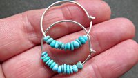 natural turquoise earrings. small 7/8 inch sterling silver hoops. Canadian seller in Calgary. turquoise jewelry.
