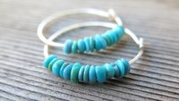 natural turquoise earrings. small 7/8 inch sterling silver hoops. Canadian seller in Calgary. turquoise jewelry.