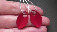 crimson red earrings in sterling silver. red jewellery. sterling silver dangle earings.