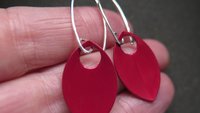 crimson red earrings in sterling silver. red jewellery. sterling silver dangle earings.