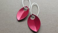 crimson red earrings in sterling silver. red jewellery. sterling silver dangle earings.