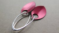 crimson red earrings in sterling silver. red jewellery. sterling silver dangle earings.