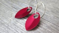 crimson red earrings in sterling silver. red jewellery. sterling silver dangle earings.