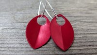 crimson red earrings in sterling silver. red jewellery. sterling silver dangle earings.
