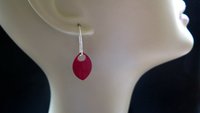 crimson red earrings in sterling silver. red jewellery. sterling silver dangle earings.
