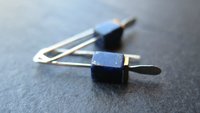 small lapis lazuli earrings. navy blue and gold hematite jewelry. rectangle earrings. made in Calgary