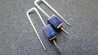 small lapis lazuli earrings. navy blue and gold hematite jewelry. rectangle earrings. made in Calgary
