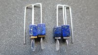 small lapis lazuli earrings. navy blue and gold hematite jewelry. rectangle earrings. made in Calgary