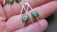 irregular cut green jade earrings. Canadian jade jewelry. small natural jade earrings.