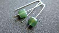 irregular cut green jade earrings. Canadian jade jewelry. small natural jade earrings.