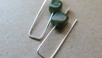 irregular cut green jade earrings. Canadian jade jewelry. small natural jade earrings.