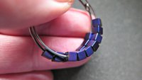 indigo earrings with hematite cubes. hypoallergenic niobium hoops for sensitive ears. modern purple blue jewelry.