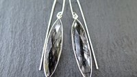 artisan rutilated quartz earrings in sterling silver. gorgeous black dangle earrings in sterling silver. natural gemstone jewellery