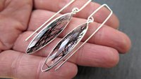 artisan rutilated quartz earrings in sterling silver. gorgeous black dangle earrings in sterling silver. natural gemstone jewellery