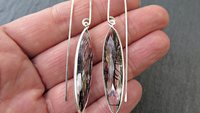 artisan rutilated quartz earrings in sterling silver. gorgeous black dangle earrings in sterling silver. natural gemstone jewellery