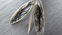 artisan rutilated quartz earrings in sterling silver. gorgeous black dangle earrings in sterling silver. natural gemstone jewellery