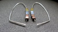 gold, silver and copper earrings. modern cube hematite hoops. metallic jewelry.