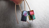 rainbow hematite earrings in sterling silver. modern cube earrings.1 1/2” drop earrings. splurge jewelry.