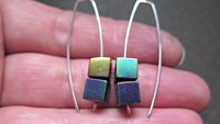 rainbow hematite earrings in sterling silver. modern cube earrings.1 1/2” drop earrings. splurge jewelry.