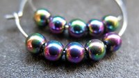 rainbow hematite earrings. niobium hoops. hypoallergenic jewelry.