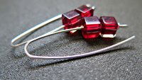 modern red earrings. crystal cube jewelry. 15th wedding anniversary gift of crystal.