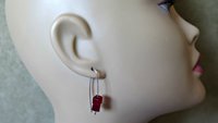 modern red earrings. crystal cube jewelry. 15th wedding anniversary gift of crystal.