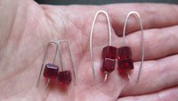 modern red earrings. crystal cube jewelry. 15th wedding anniversary gift of crystal.