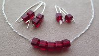 modern red earrings. crystal cube jewelry. 15th wedding anniversary gift of crystal.