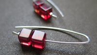 modern red earrings. crystal cube jewelry. 15th wedding anniversary gift of crystal.