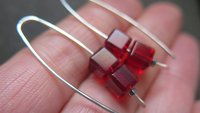 modern red earrings. crystal cube jewelry. 15th wedding anniversary gift of crystal.