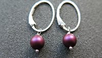 burgundy pearl earrings in sterling silver lever back hoops. design your own earrings. crystal pearl jewelry. modern pearl jewellery.