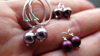 burgundy pearl earrings in sterling silver lever back hoops. design your own earrings. crystal pearl jewelry. modern pearl jewellery.
